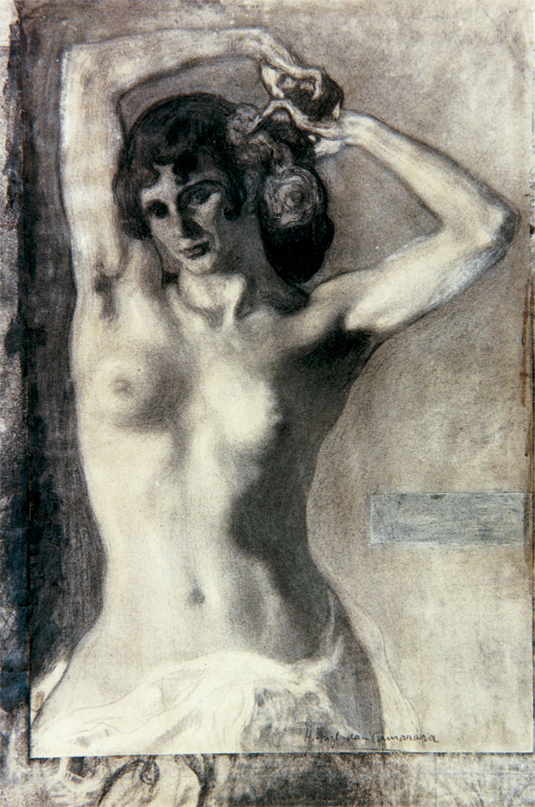 Dibujo preparatorio para 'Desnudo bajo la parra'