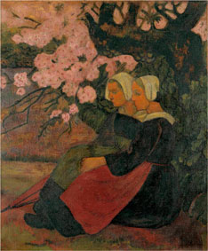 Dos bretonas bajo un manzano en flor